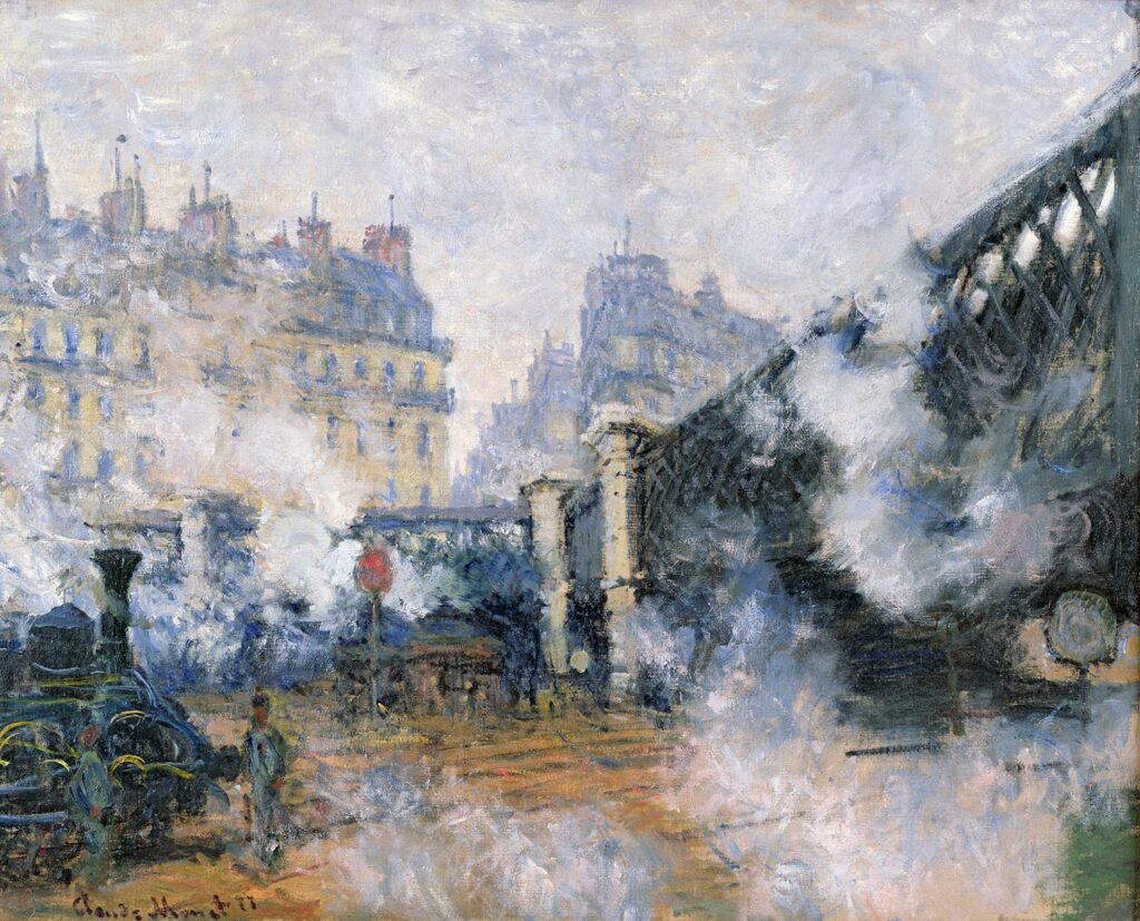 Calendrier impressionniste - Jour 18 1 Claude Monet, Le Pont de l'Europe, Gare Saint-Lazare, 1877. Huile sur toile, 65 x 81cm. Musée Marmottan-Monet, Paris.